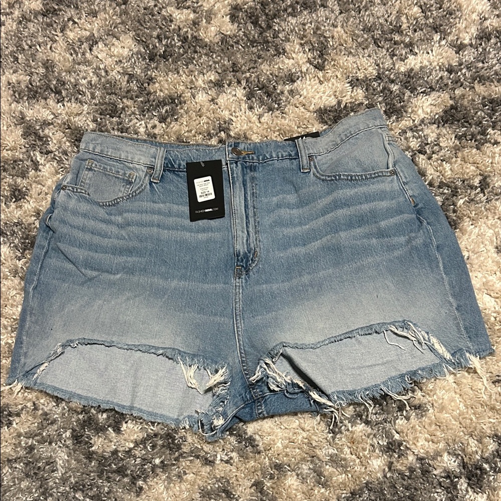 Fashion Nova Light Wash Distressed Denim High Rise Shorts